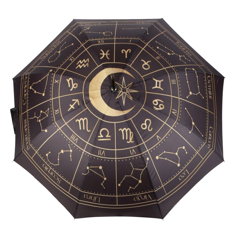 Something Different - Astrology Wheel Paraplu - Zwart/Goudkleurig